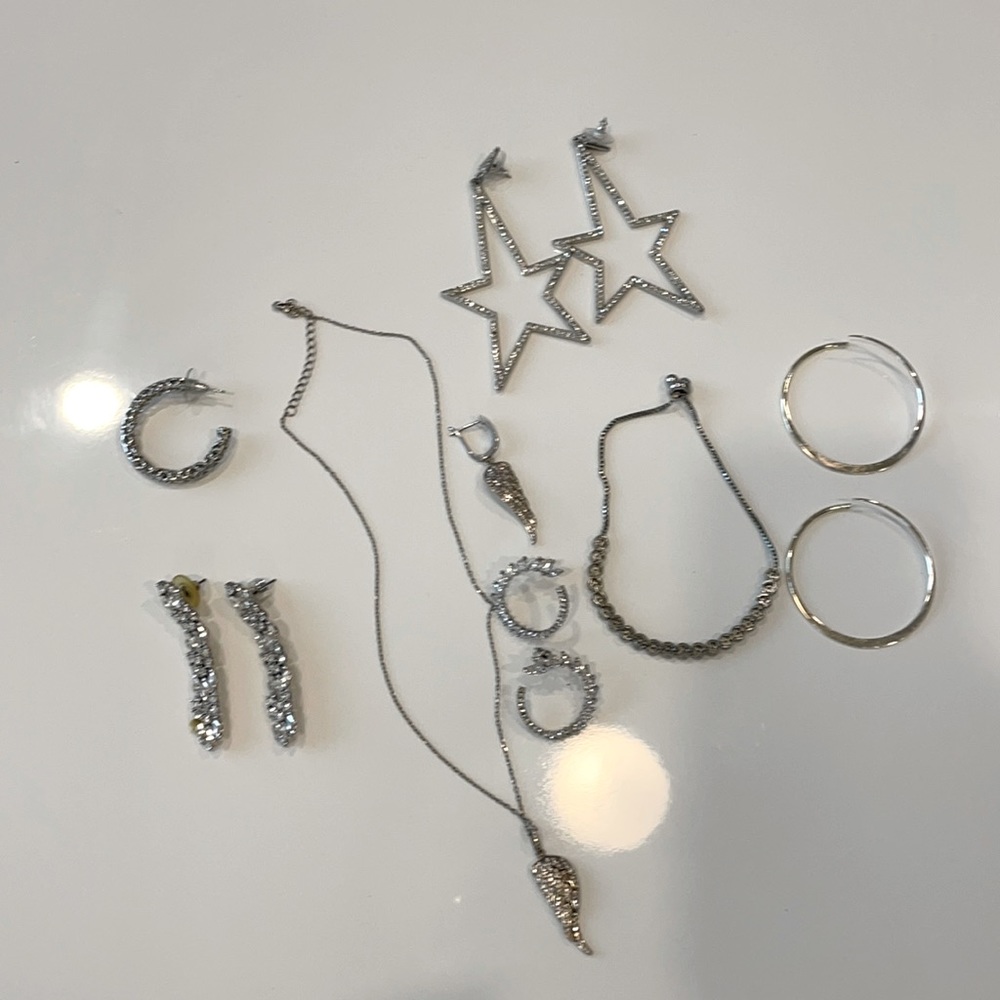 White Gold Silver Jewelry Bundle Earrings Bracelet Necklace
